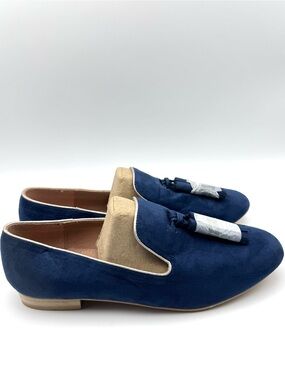 Vanessa Wu Navy Blue Sueded Tassel Loafers Flats Shoes, Women’s Size 38